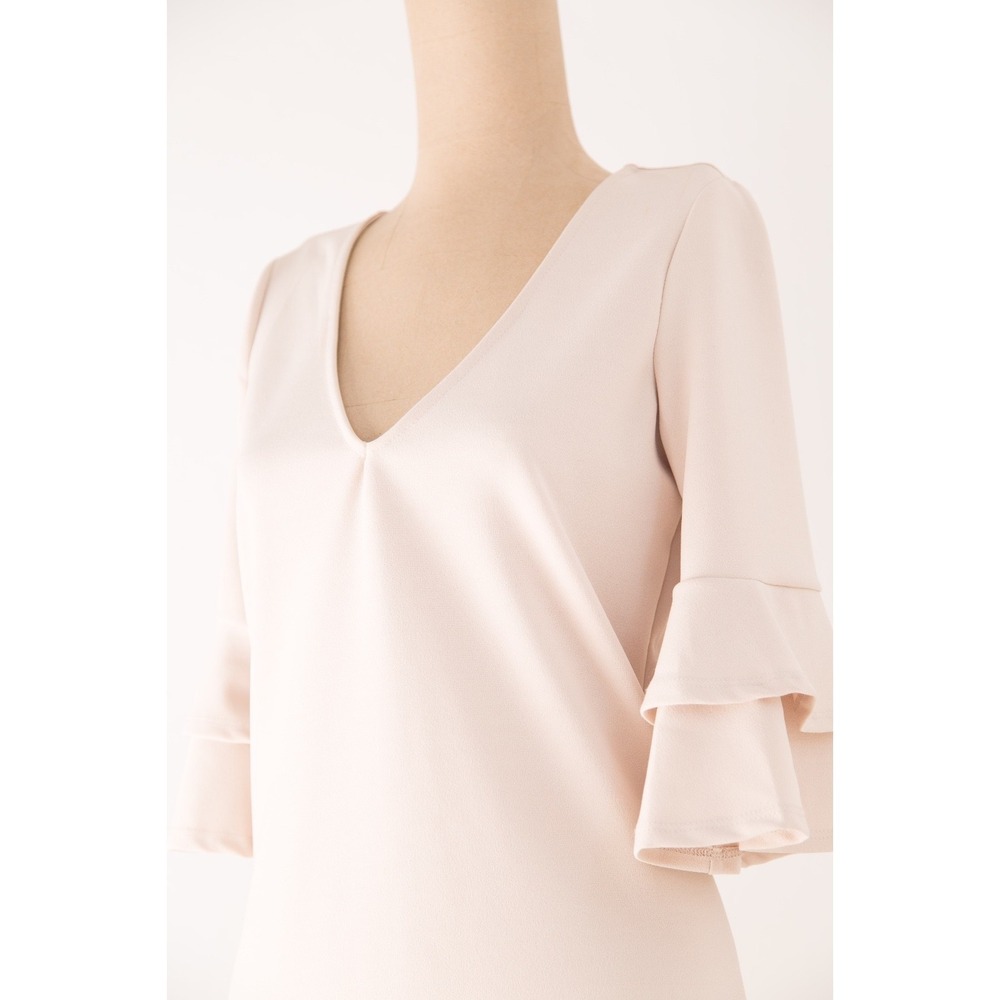 Womens Dress Ruffle Tiered Bell Sleeve B-Neck The Vanity Room Beige Sz S NEW - Picture 4 of 8